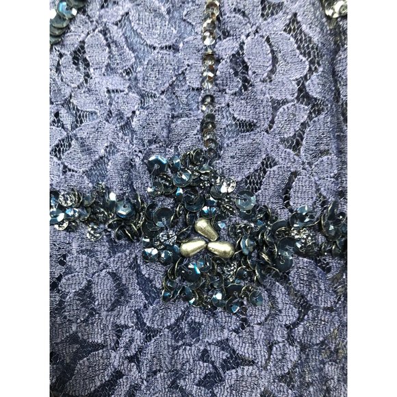 ADRIANNA PAPELL BEADED HALTER GOWN LIGHT NAVY Sz 14 - Picture 15 of 16